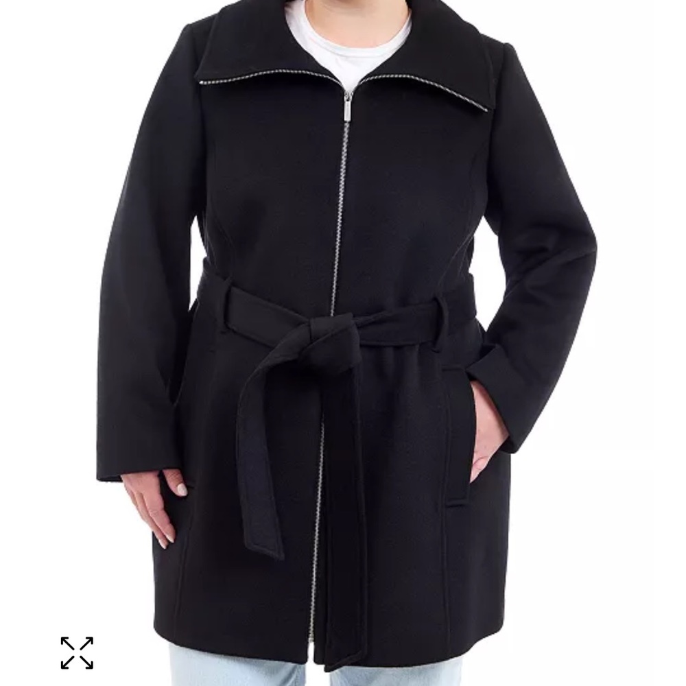 Black Trench Coat with Belted Waist and Stand-Up Collar